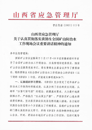 晋应急函〔2023〕113号  副本关于贯彻落实在全国矿山防治水工作现场会上的讲话的通知.pdf预览图