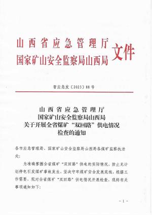 晋应急发〔2023〕88号关于开展全省煤矿“双回路”供电情况检查的通知（终稿）.pdf预览图