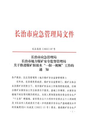 长应急发（2022）87号 关于推进煤矿探放水“一探一视频”工作的通知.pdf预览图