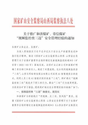 监察执法八处关于推广和善煤矿、常信煤矿“视频监控查三违”安全管理经验的通知.pdf预览图