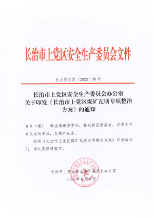 长上安办30号文关于印发《长治市上党区煤矿瓦斯专项整治 方案》的通知.pdf预览图