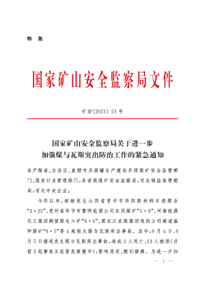 矿安〔２０２１〕５１号国家矿山安全监察局关于进一步加强煤与瓦斯突出防治工作的紧急通知.pdf预览图