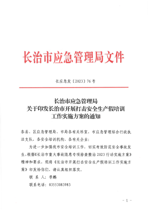 长应急发76号长治市应急管理局 关于印发长治市开展打击安全生产假培训 工作实施方案的通知.pdf预览图