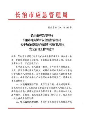 长应急函〔2023] 141号关于加强极端天气情况下煤矿供用电安全管理工作的通知.pdf预览图