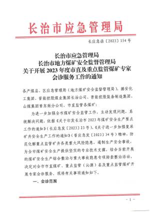 长应急函〔2023]154号 关于开展2023年度市直及重点监管煤矿专家会诊服务工作的通知.pdf预览图