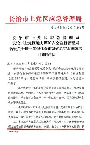 长上应急函【2023】202号  转发关于进一步强化全市煤矿老空水害防治工作的通知.pdf预览图