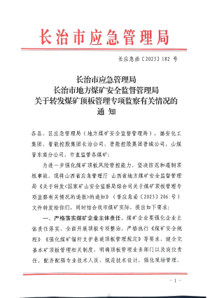 长应急函〔2023] 182号 关于转发煤矿顶板管理专项监察有关情况的通知.pdf预览图