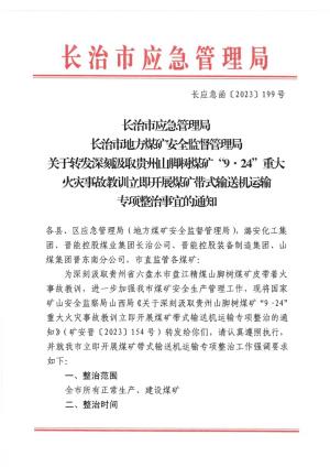 长应急函〔2023] 199号关于转发深刻汲取贵州山脚树煤矿“9·24”重大火灾事故教训立即开展煤矿带式输送机运输专项整治事宜的通知.pdf预览图