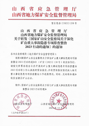 晋应急函〔2023〕258号关于转发《国家矿山安全监察局关于深化矿山重大事故隐患专项排查整治2023行动的通知》的通知.pdf预览图