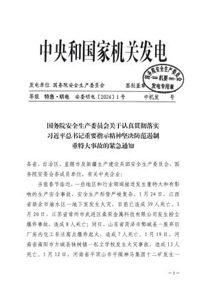 安委明电1号《关于认真贯彻落实习近平总书记重要指示精神坚决防范遏制重特大事故的紧急通知》.pdf预览图