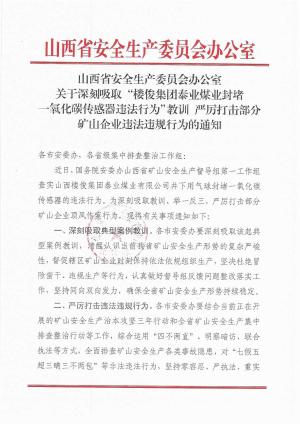 关于深刻吸取“楼俊集团泰业煤业封堵一氧化碳传感器违法行为”教训 严厉打击部分矿山企业违法违规行为的通知.pdf预览图