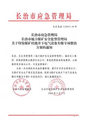 长应急函〔2024】44号 关于印发煤矿杜绝井下电气设备失爆专项整治方案的通知.pdf预览图