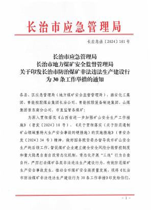 长应急函〔2024】101号 关于印发长治市防治煤矿非法违法生产建设行为30条工作举措的通知.pdf预览图