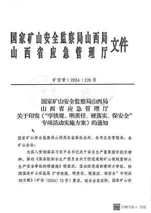 矿安晋(2024)126号 关于印发“学铁规、明责任、硬落实、保安全”专项活动实施方案的通知.pdf预览图