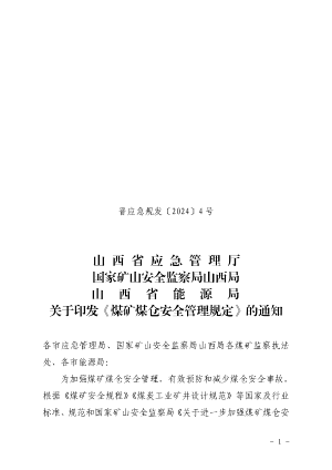 晋应急规发〔2024〕4 号 关于印发《煤矿煤仓安全管理规定》的通知.pdf预览图